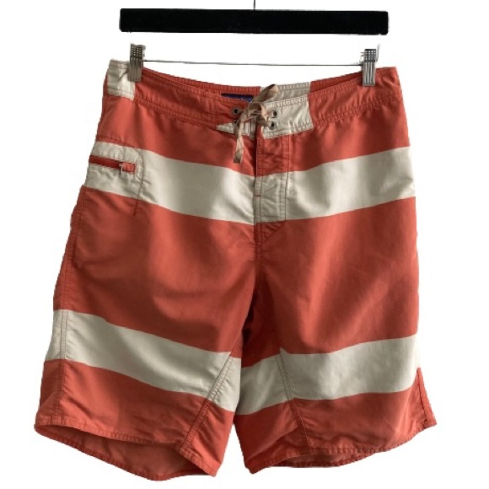 Patagonia Orange Stripe Board Shorts Swim Beach Coastal Outdoor Summer